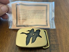 Vintage 1979 BTS BRASS BELT BUCKLE FLYING DUCKS GEESE NOS EXCELLENT UNWORN