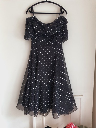 Vintage black spotted dress - spotted,