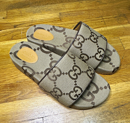 Gucci canvas slide sandals - gg,