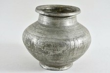 Medieval Indo-Persian Tinned Bronze Lota Pot Seljuk Ayyubid 5in Floral Engraving