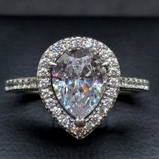 Tru-Diamonds™ Pear Cut Synthetic Lab Grown Diamond Halo Ring Uk Size N Rrp £198