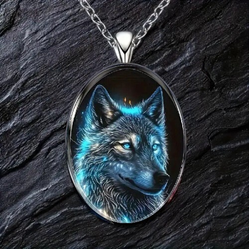 Wolf pattern oval pendant - pattern,
