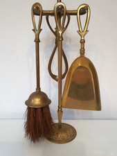Brass Fireside 5 Piece Set Holder Brush Tongs Shovel Poker Vintage 41cm
