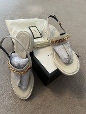 Cream Leather Gucci Sandals Gold Chain Worn Once RRP £775 38.5 UK 5.5 fits UK 6