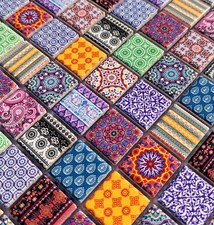 Indian Multi Colour Ceramic Mosaic Wall Tile Ethnic Asian Moroccan 30 x 30cm