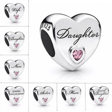 925 Sterling Silver With Love Heart Charm Bead for Bracelets- Birthday Gift Xmas