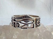 Eye of Horus Ankh Solid 925 Silver Ring Key of Life Egyptian Pagan Protection