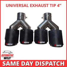 2x AKRAPOVIC EXHAUST TIPS 4" OUTLET STEEL TWIN Y PIECE SILVER BLACK CARBON FIBRE