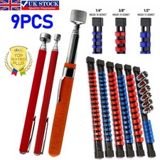 6pcs Holder Mountable Socket Organizer Rail Rack Set & 3pc Magnetic Pickup Tool