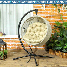 Khaki Hanging Egg Chair Outdoor Garden Conservatory Folding Basket and Cushion