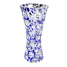 RARE! Vtg Dresden Kristall Cobalt Blue Cut to Clear Lead Crystal 8.25" Tall Vase