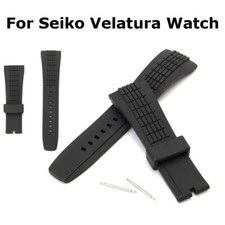 26mm Black Rubber Watch Band Strap Watchband + 2 Pins For SEIKO VELATURA KINETIC