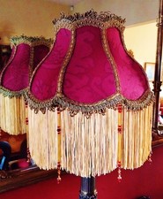 Madame Bella, Victorian  beaded lampshade. Nina Campbell plum red linen. 12"