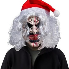 Scary Halloween Full Mask Latex Headgear Demon Horror Clown Props with Santa Hat