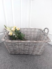 Wicker Basket with Large with Handles, Laundry, High Quality Storage White Wash