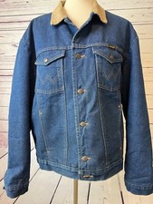 Wrangler Denim Jacket Trucker Coat size 44 74260PW Flannel blanket Mens Barn