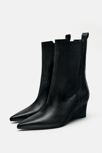 Zara black leather wedge ankle - black,