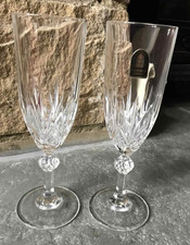 Pair 2 Salisbury 8” Champagne Glasses Flutes Cathedral Lead Crystal Italian 24%