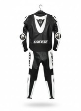 Dainese Black & White Cowhide Leather Racing Suit – Premium Motorcycle Riding