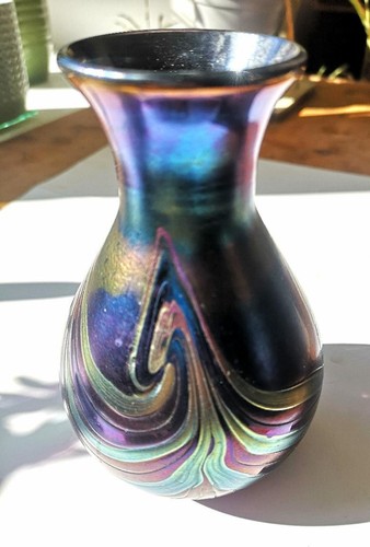 Irredescent glass vase okra - glass,