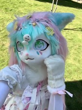 Fursuit Blue Pink Husky Dog Fox Mascot Head Party Halloween Fur Cosplay Head