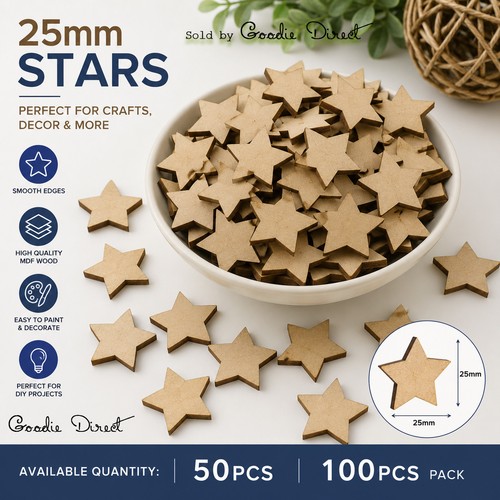 25mm wooden stars - 25mm,