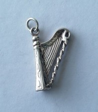 Sterling Silver Charm Musical Instrument Harp Irish Welsh Celtic Vintage Unusual