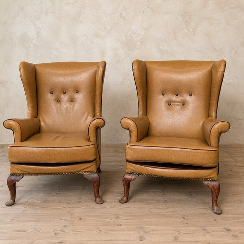 Queen anne style pair wingback - style,