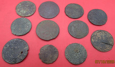 COLLECTION ELEVEN COPPER / BRASS HAMMERED MEDIEVAL  JETTON TOKENS / COINS
