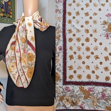 Vintage Silk Crepe Cream Pink Floral Poppy Wildflower Boho Scarf 33"