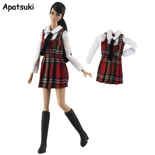 Red plaid student uniform - red,