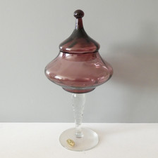 Vintage Glass Bon Bon Jar Lidded Circus Tent Purple Optic Swirl Apothecary Candy