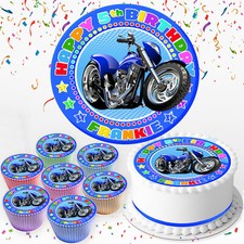 MOTOR BIKE BIRTHDAY PERSONALISED EDIBLE CAKE TOPPER & CUPCAKE TOPPERS IV106