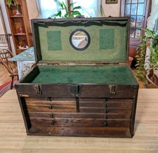 HANDSOME! 20" Machinist's Toolbox 7-Drawer OAK Tool Box Case USA Vintage Antique