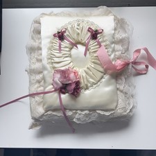 Vintage 80s 90s Lace Floral Wedding Photo Album Romantic Large Ribbon 