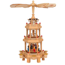 3-Tier German Wooden Christmas Nativity Pyramid – Handcrafted Candle Carousel
