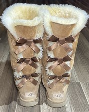 Ugg Boots Bailey Bow Tall II Women's Size 9 US Chestnut Sheepskin Logo Embossed