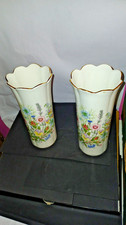Pair Of Aynsley Wild Tudor Fine Bone China Vase 8.5 Inches Tall