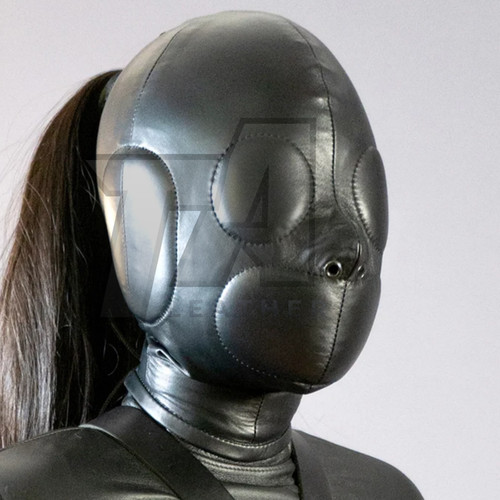Leather bondage hood mask - bondage,