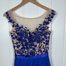 Sherri Hill Dress 11151 Royal Blue/Nude Size 0 Chiffon, Pageant, Homecoming Prom