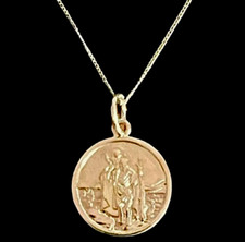 9ct Gold St. Christopher Round Hallmarked 16mm Wide Optional 9ct Curb Chain