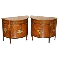 PAIR OF STUNNING ANTIQUE ADAMS SHERATON PAINTED DEMI LUNE SIDEBOARD CUPBOARDS