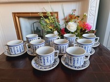 Antique Chinese Tea/Coffee Cup and Saucers Canton Blue and White Letters 10 Sets