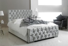 Florida Crushed Velvet Diamond Upholstered Bed 3FT 4FT6 Double 5FT King Mattress