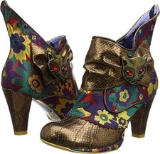 Irregular Choice MIAOW GOLD METALLIC Block Heel Chelsea Ankle Boots Shoes