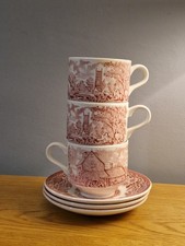 3 Vintage Broadhurst The Constable Series Pink Red White Tea Cup Saucer Decor