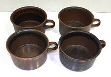 Vintage Arabia Finland Ruska Flat Coffee Mug Brown Black Speckle Rustic Set of 4