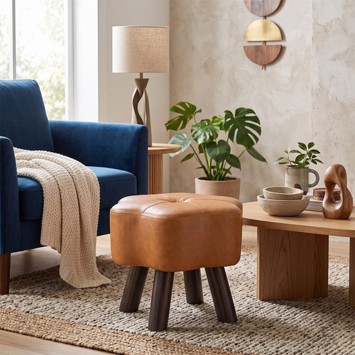 Leather ottoman footstool - pu,