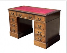 Pedestal Desk With Red Leather