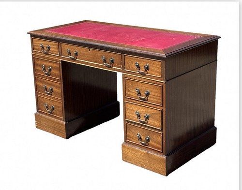 Pedestal desk with red leather - with,